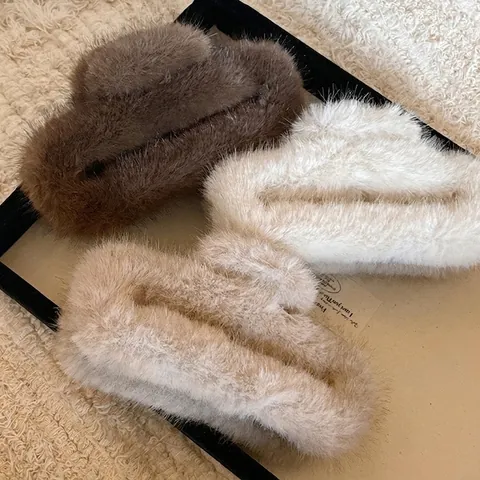 Grande Fermaglio per Capelli in Peluche per Donna Elegante Clip a Squalo in Pelliccia Sintetica Accessorio Invernale
