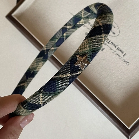 Vintage Karierte Schleife Scrunchie Für Damen Retro Stern Metall Anhänger Stoff Elastische Haargummis Preppy Stil Haarschmuck