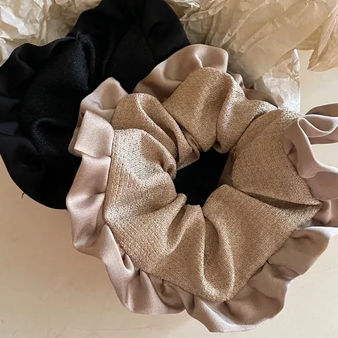 Franse Vintage Plaid Haar Scrunchie Voor Vrouwen Grote Elastische Haarelastiek Met Golvende Kantrand Satijn Elegante Paardenstaarthouder