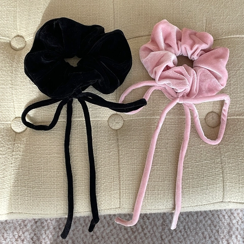 Vintage Fluweel Strik Scrunchies Met Lange Linten Voor Dames Elegante Haarelastiekjes Mode Handgemaakte Haaraccessoires Lint