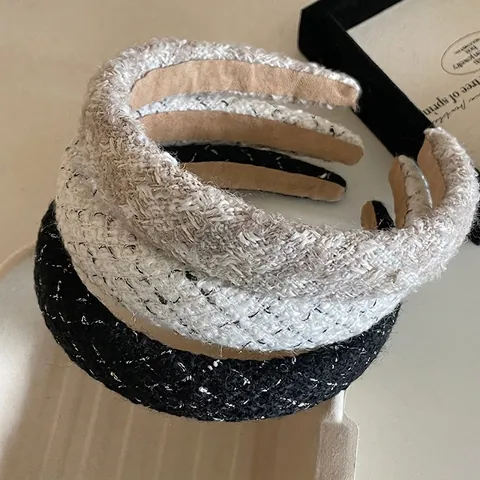 Diadema Tejida de Tweed Retro Francés para Mujer Acolchada Estilo Elegante Clásico Diadema para Lavado de Cara Diario Joyería