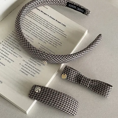 Vintage Hahnentritt Stof Haaraccessoires Elegante Hoofdband Rechthoekige BB Haarclip Vrouwen Dagelijks Kantoor Haarnaald