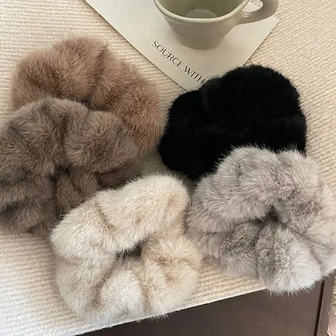 Scrunchies in Pelliccia Sintetica da Donna Elastici per Capelli in Peluche Oversize Fasce per Capelli Elastici Accessori per Capelli