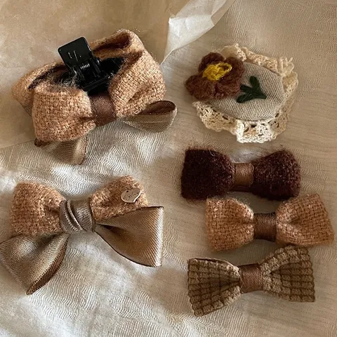 Vintage Maillard Stoff Schleife Haarklammern Cordsamt Blumen Haargummis Set Für Kinder Damen Süße Pony Clips Handgefertigter Haarschmuck