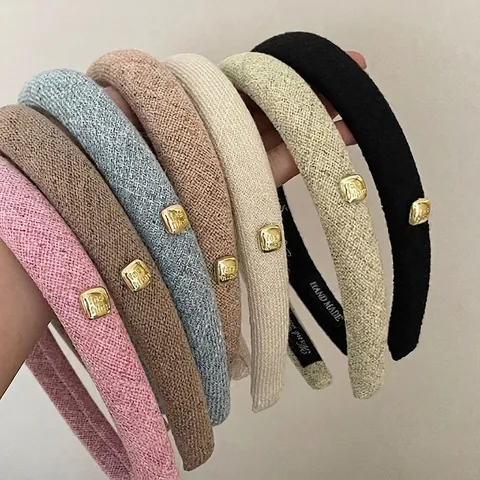 Korean Vintage Woolen Fabric Headband For Women Elegant Thin Hairband With Square Gold Metal Buckle Retro Hair Accessories
