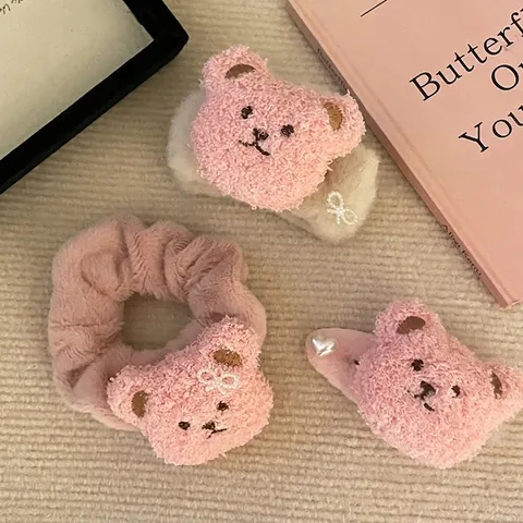 Lindo Oso de Peluche Pinza Para El Pelo Garra Dulce Dibujos Animados Horquilla Lazo de Perlas Artificiales Accesorios Para El Cabello Mujer Niña