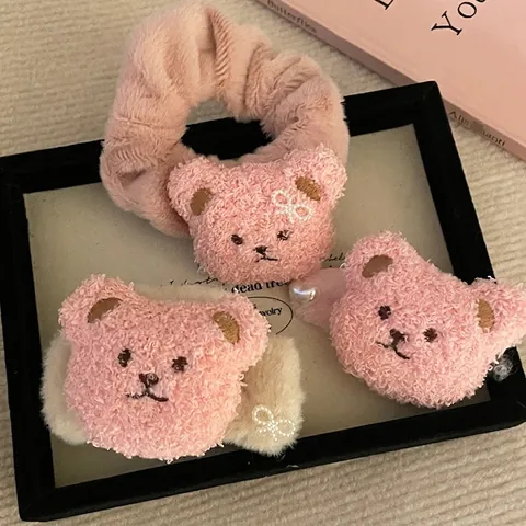 Lindo Oso de Peluche Pinza Para El Pelo Garra Dulce Dibujos Animados Horquilla Lazo de Perlas Artificiales Accesorios Para El Cabello Mujer Niña