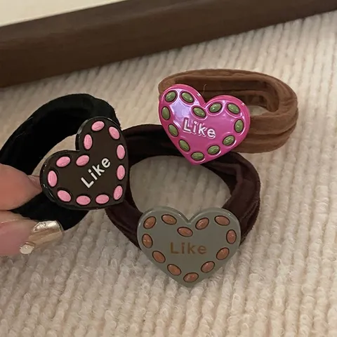High Elastic Heart Hair Tie Polka Dot Resin Charm Seamless Hair Rope Fashion Commuter Hair Accessories For Women