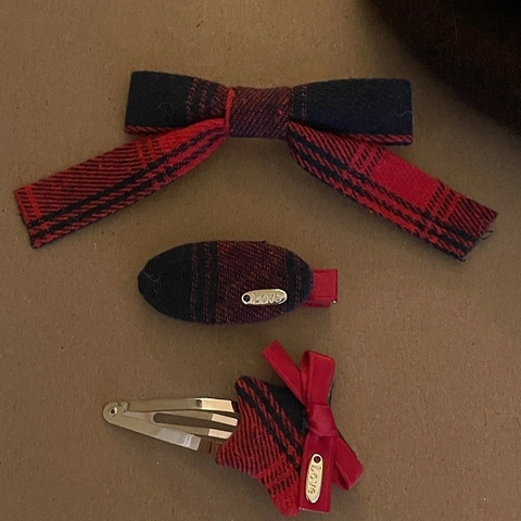 Pinza para el Pelo con Lazo de Cuadros Británicos de Tela a Cuadros Rojos y Azules Diseño de Estrella Accesorios para el Pelo Vintage para Mujeres Niñas