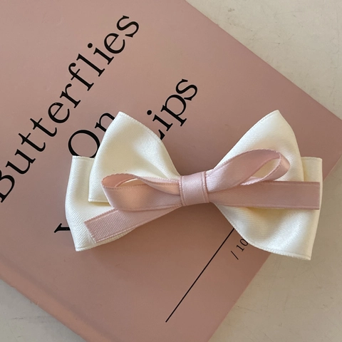 Pinza para el Cabello con Lazo de Satén Dulce Francés Doble Capa Color de Contraste para Mujeres Niñas Accesorios de Peinado