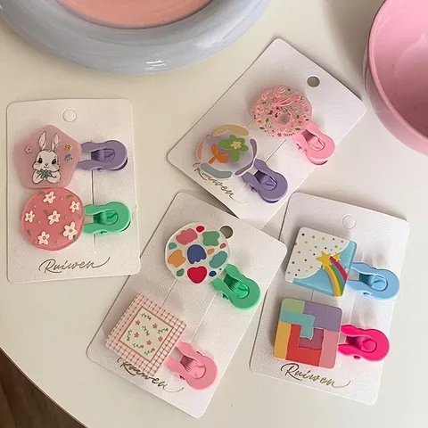 Barrettes À Cheveux En Acrylique Style Coréen INS Mignon Dessin Animé Chien Lapin Fleur Pour Enfants Filles Accessoires Cheveux Faits Main