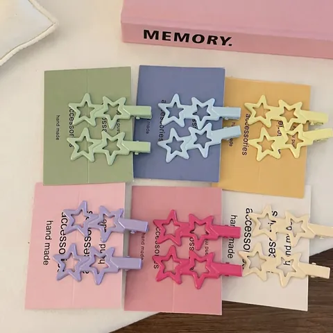 Hollow Star Hair Clips Set Sweet Macaron Color Pentagram Duckbill Clip Matte Painted Alloy Hairpins Styling Accessories For Women