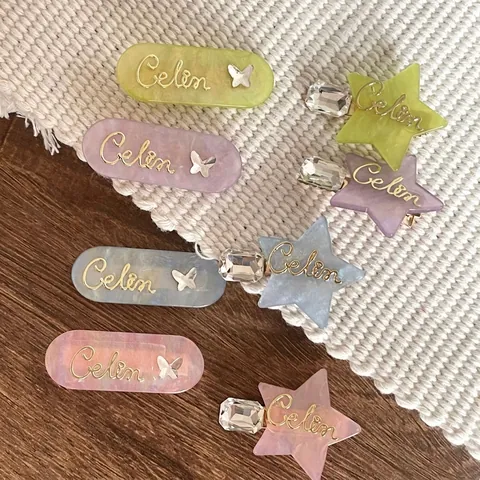 Acryl Marmor Muster Haarspange Süße Stern Oval Entenschnabel Clip Mit Strass Schmetterling Buchstaben Haarnadel Für Damen Mode Accessoires