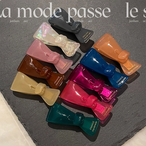 Barrette à Cheveux Nœud en Acétate pour Femmes Texture Gelée Semi-Transparente Fait à la Main Élégant Pince à Bec de Canard