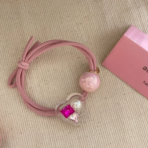 Sweet Pink Heart Hair Clip And Elastic Hair Tie Rhinestone Artificial Pearl Decorative Headwear Fashion Accessory For Women Girls