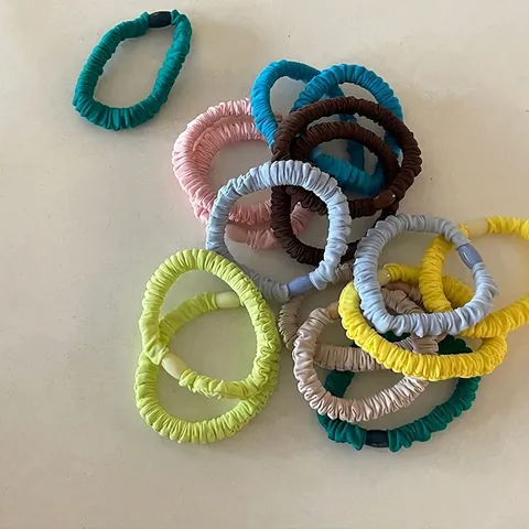 Coleteros de Tela Plisada de Color Sólido Gomas Elásticas para el Cabello Con Cuenta Decorativa para Coleta para Mujeres Niñas Accesorios para el Cabello