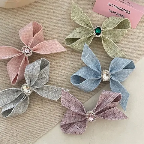 Tweed Stoff Schleife Haarklammer Strass Kristall Seitenclip Elegant Handgefertigt Haarschmuck Für Damen Mädchen Haarnadel