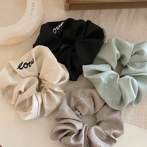Französisch Vintage Satin Haargummi Love Stickerei Große Elastische Haarseil Band Für Damen Mädchen Mode Kopfschmuck