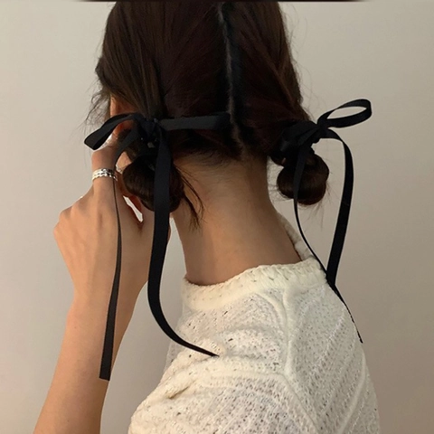 Balletcore Satin Ribbon Bow Hair Claw Clip For Women Vintage Long Streamers Bowknot Hair Styling Accessories Daily Party Hair Clip