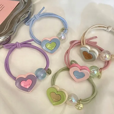 Elastici per Capelli Dolce Cuore Stella Faccia Sorridente per Donna Scrunchie in Tessuto Resina Colorati con Ciondolo in Metallo