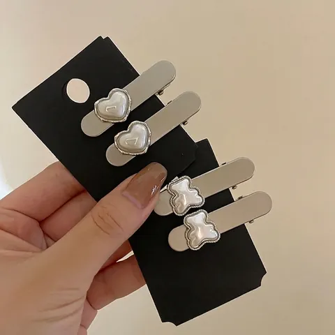 Semplice Fermaglio per Capelli in Metallo Geometrico Con Perla Artificiale Clip a Becco d'Anatra Donna Accessori Capelli