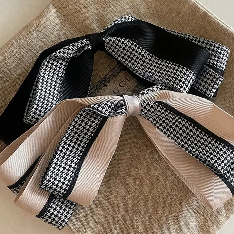 Französisch Vintage Hahnentritt Schleife Haarklammer Für Damen Große Plaid Schleife Federclip Elegant Stoff Haarschmuck