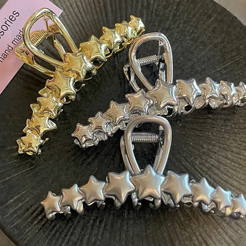 Y2K Star Metal Hair Claw Clip For Women Matte Silver Large Shark Clip Geometric Starry Hair Clamp Fashion Headpiece