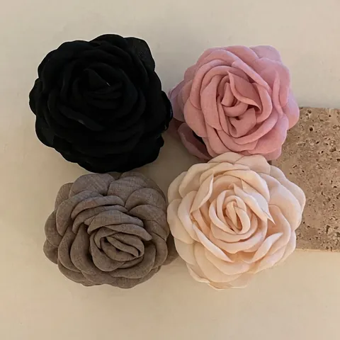 French Elegant Chiffon Fabric Rose Flower Hair Claw Clip Vintage Luxurious Floral Shark Clip Hair Accessories For Women Party Wedding