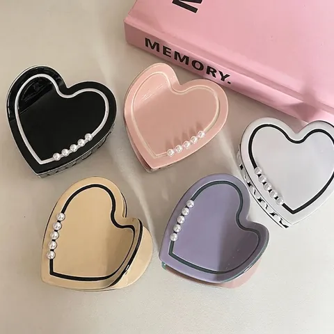 Elegant Acetate Heart Artificial Pearl Hair Claw Clip For Women High End Shark Clip Sweet Fashion Back Head Hair Accessories