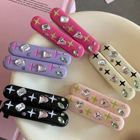 Y2K Colorful Resin Rhinestone Hair Clips With Star Pattern Candy Color Geometric Bangs Side Clip For Women Girls Hair Accessories