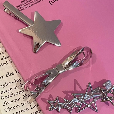 Y2K Silber Legierung Stern Haarspange Set Süß Cool Metallisch Entenschnabel-Clips Seite Pony Clip Mode Haarschmuck Für Damen