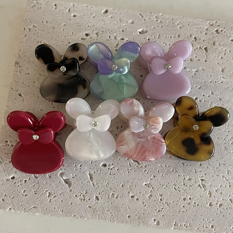 Cute Acetate 3D Rabbit Bow Mini Hair Claw Clip Rhinestone Marble Leopard Print Small Hairpin For Women Girls Hair Accessories