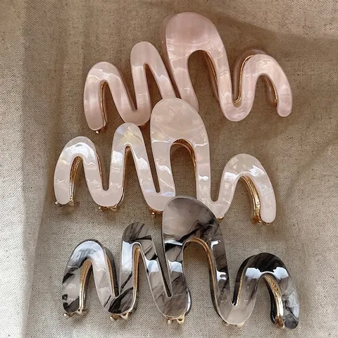 Elegant Acetate Wavy Hair Claw Clip Large Marble Texture Shark Clip Handmade Hair Accessories For Women Daily Bun Styling