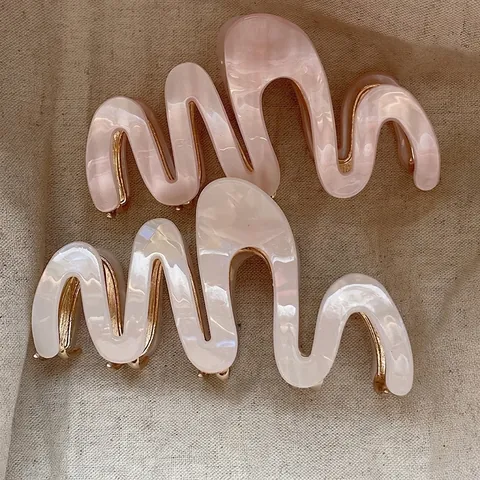 Elegant Acetate Wavy Hair Claw Clip Large Marble Texture Shark Clip Handmade Hair Accessories For Women Daily Bun Styling