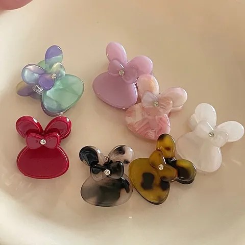 Cute Acetate 3D Rabbit Bow Mini Hair Claw Clip Rhinestone Marble Leopard Print Small Hairpin For Women Girls Hair Accessories