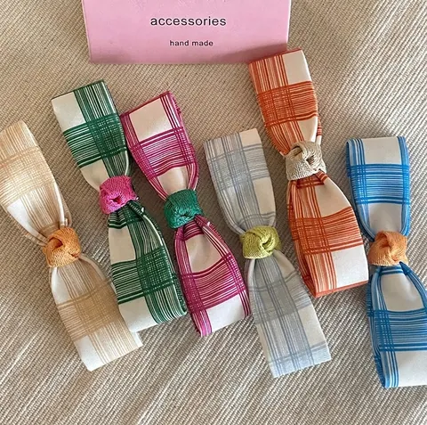 Handgefertigte Karomuster Schleife Haarklammer Koreanischer Süßer Stoffband Seitenclip Für Damen Mädchen Täglicher Haarschmuck