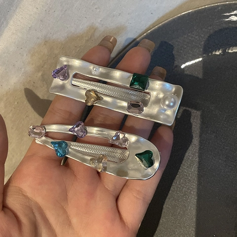 Molletta per Capelli in Lega con Zirconia Colorata e Strass Clip Laterale per Frangia in Argento con Künstliche Perle Gioielli Donna