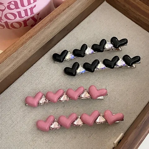 Molletta per Capelli a Cuore Sweet Cool Coreana in Lega di Metallo Con Cuori in Resina e Strass per Donna Accessori Quotidiani