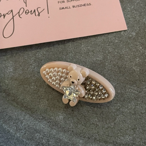 Fermaglio per Capelli Vintage a Forma di Cuore e Orso Donna Elegante Perla Artificiale Strass Lega Gioielli per Capelli Moda