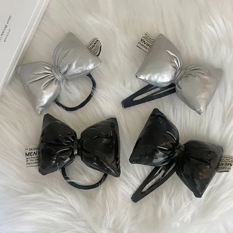 Moda Fermaglio per Capelli a Fiocco e Elastico per Capelli a Fiocco per Donna Argento Metallizzato Nero Tessuto 3D Imbottito Forcina Elastico Accessorio Pendolare