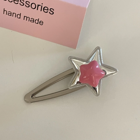 Y2K Dopamin-Stil Silber Metall Stern Schnabelspange Für Damen Rosa Stern Haarspange Trendiges Haar-Accessoire Kopfschmuck