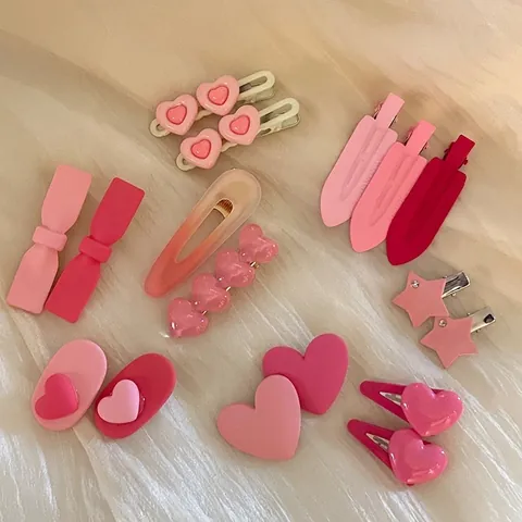 Set Mollette Capelli Rosa Stelle Cuori Donna Carine Fermagli Acrilico Sfumato Dolci Accessori Capelli Copricapo Regalo