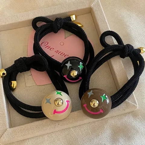 Élastique à Cheveux Épais Rigolo Étoile Visage Souriant Fleur Pour Femmes Mignon Chignon Queue de Cheval Haute Corde à Cheveux Tissée Main Durable Bijoux de Mode