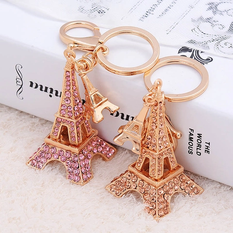 Koreanischer Stil Paris Eiffelturm Strass Legierung Schlüsselanhänger Vergoldet Turm Tasche Anhänger Auto Schlüsselring Damen Geschenk