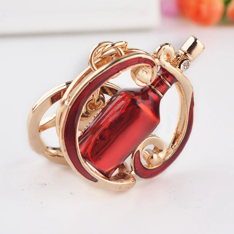 Portachiavi in Lega di Zinco Vintage Bouteille de Vin Smalto Strass Creativo Anello Chiave Auto Pendente Borsa Regalo Decorativo
