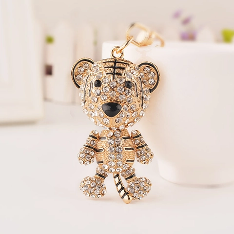 Lussuoso Portachiavi Tigre 3D con Strass in Lega Cristallo Animale Ciondolo Borsa Auto per Donna Ragazza Regalo Decorativo