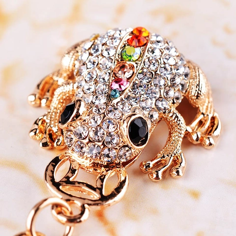 Vintage Vergoldeter Geldkröte Schlüsselanhänger Mit Funkelnden Strasssteinen Glücksfrosch Taschenanhänger Schmuck Geschenk