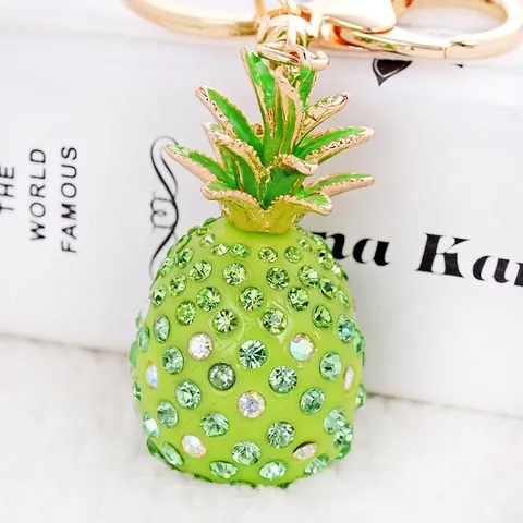 Cute Resin Pineapple Keychain Rhinestone Zinc Alloy Bag Pendant Women Fashion Accessories Gift Sweet Car Ornament Keyring