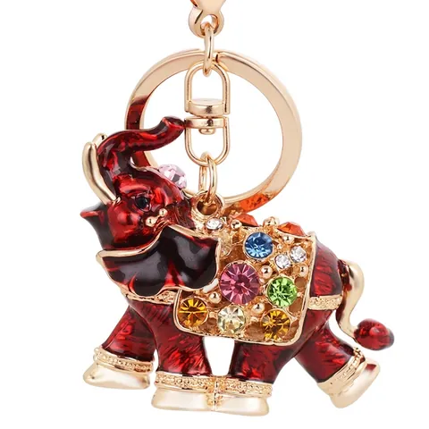 Thailand-Stil Elefanten Schlüsselanhänger Zinklegierung Emaille Tropföl Bunte Strass Tasche Charme Anhänger Schmuck Geschenk