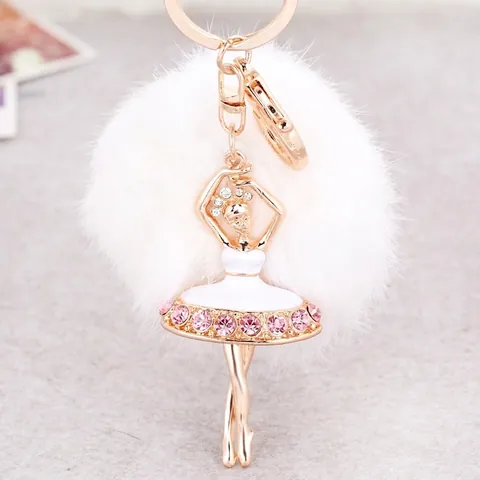 Portachiavi con Pom Pom di Ballerina di Danza Classica Moda per Donna in Lega di Zinco Smaltato con Ciondolo a Ragazza